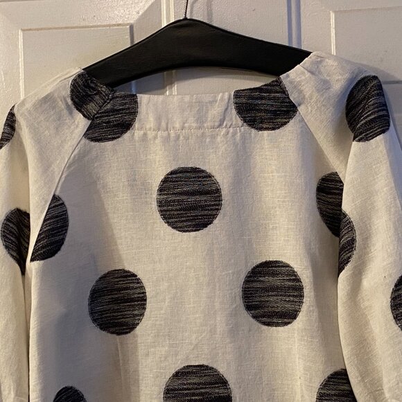 Symple nyc Sz M Linen/Cotton Womens Jacket Button Up 3/4 Sleeve White/Black Dot - Picture 7 of 12